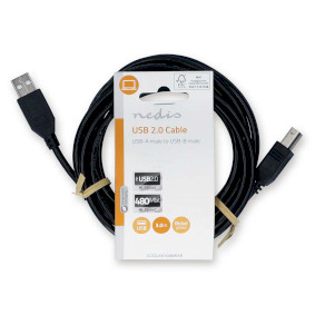Cavo USB, USB 2.0, USB-A Maschio, USB-B maschio, 10 W, 480 Mbps, Placcato nickel, 3.00 m, Tondo, PVC, Nero