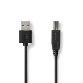 USB-kabel | USB 2.0 | USB-A Han | USB-B han | 480 Mbps | Nikkelplateret | 2.00 m | Runde | PVC | Sort | Label