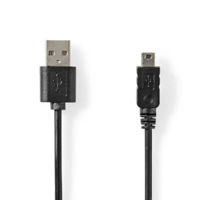 USB-Kabel | USB 2.0 | USB-A Male | Mini 5-Pin Male | 480 Mbps | Vernikkeld | 2.00 m | Rond | PVC | Zwart | Label