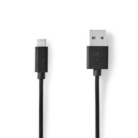 Câble USB | USB 2.0 | USB-A Mâle | USB Micro-B mâle | 11 W | 480 Mbps | Plaqué nickel | 2.00 m | Rond | PVC | Noir | Label