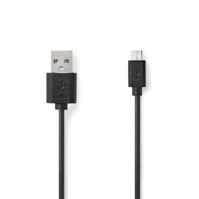 USB-kabel | USB 2.0 | USB-A Hane | USB Micro-B Hane | 7.5 W | 480 Mbps | Nickelplaterad | 1.00 m | Rund | PVC | Svart | Label