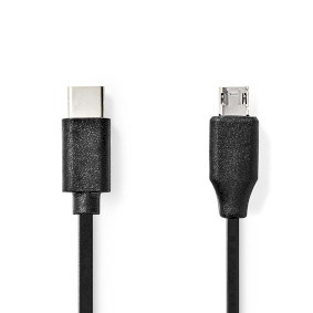 USB-Kabel | USB 2.0 | USB-C™ Male | USB Micro-B Male | 60 W | 480 Mbps | Vernikkeld | 1.00 m | Rond | PVC | Zwart | Label
