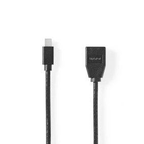 Mini DisplayPort-Kabel | DisplayPort 1.4 | Mini-DisplayPort Male | DisplayPort Female | 48 Gbps | Vernikkeld | 0.20 m | Rond | PVC | Zwart | Polybag