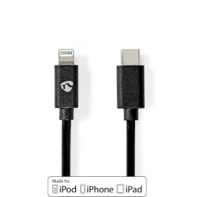 Lightning Kabel | USB 2.0 | Apple Lightning 8pinový | USB-C™ Zástrčka | 480 Mbps | Poniklované | 1.00 m | Kulatý | PVC | Černá | Obálka