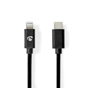 Lightning Kabel | USB 2.0 | Apple Lightning, 8-stifts | USB-C™ Hane | 480 Mbps | Nickelplaterad | 2.00 m | Rund | PVC | Svart | Kuvert