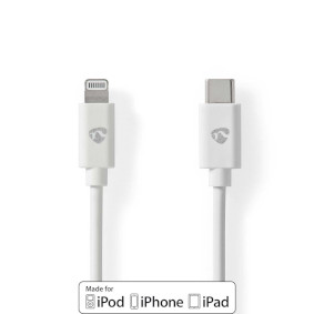 Lightning Kabel | USB 2.0 | Apple Lightning 8-Pinners | USB-C™ Hann | 480 Mbps | Nikkel belagt | 1.00 m | Rund | PVC | Hvit | Konvolutt