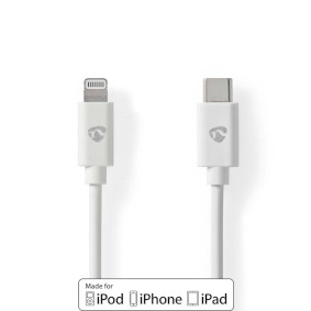 Lightning Kabel | USB 2.0 | Apple Lightning, 8-stifts | USB-C™ Hane | 480 Mbps | Nickelplaterad | 2.00 m | Rund | PVC | Vit | Kuvert