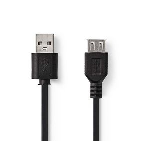 USB Cable | USB 2.0 | USB-A Male | USB-A Female | 480 Mbps | Nickel Plated | 3.00 m | Round | PVC | Black | Envelope