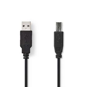 USB Cable | USB 2.0 | USB-A Male | USB-B Male | 10 W | 480 Mbps | Nickel Plated | 0.50 m | Round | PVC | Black | Polybag