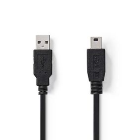 Câble USB | USB 2.0 | USB-A Mâle | USB Mini-B 5 broches mâle | 480 Mbps | Plaqué nickel | 2.00 m | Rond | PVC | Noir | Enveloppe