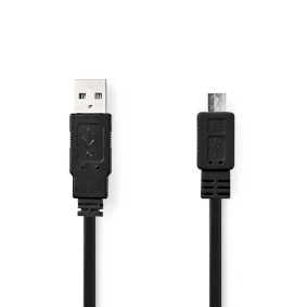 Cable USB | USB 2.0 | USB-A Macho | USB Micro-B Macho | 480 Mbps | Niquelado | 1.00 m | Plano | PVC | Negro | Sobre