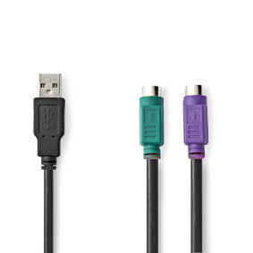2 i 1 kabel | USB 2.0 | USB-A han | 2x PS/2 Hun | 480 Mbps | 0.30 m | Nikkelplateret | Runde | PVC | Sort | Plastikpose