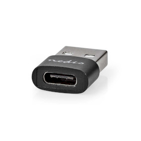 USB-A Adapter | USB 2.0 | USB-A Male | USB-C™ Female | 480 Mbps | Rond | Vernikkeld | Zwart | Doos