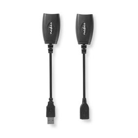 USB-förlängare | USB 1.1 | 1x RJ45 Hona | 1x USB-A Hona | 1x USB-A Hane | 1x RJ45 Hona | 50 m | 12 Mbps | Nickelplaterad | Rund | PVC | Svart | Plastpåse