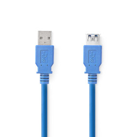 USB Cable | USB 3.2 Gen 1 | USB-A Male | USB-A Female | 5 Gbps | Nickel Plated | 2.00 m | Round | PVC | Blue | Envelope