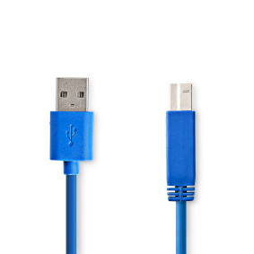 USB-kabel | USB 3.2 Gen 1 | USB-A Han | USB-B Han | 5 Gbps | Nikkel belagt | 3.00 m | Rund | PVC | Blå | Plastpose