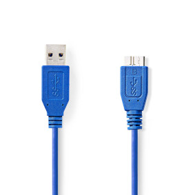 USB Cable | USB 3.2 Gen 1 | USB-A Male | USB Micro-B Male | 5 Gbps | Nickel Plated | 5.00 m | Round | PVC | Blue | Polybag