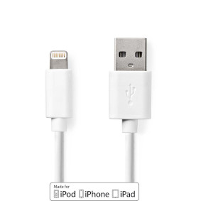 Lightning Kabel | USB 2.0 | Apple Lightning 8-Pinners | USB-A Han | 480 Mbps | Nikkel belagt | 1.00 m | Rund | PVC | Hvit | Stikkord
