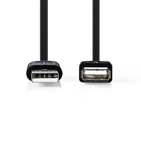 USB Cable, USB 2.0, USB-A Male, USB-A Female, 4.5 W, 480 Mbps, Nickel  Plated, 3.00 m, Round, PVC, Black