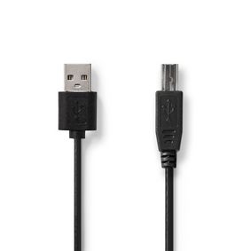 USB Cable | USB 2.0 | USB-A Male | USB-B Male | 7.5 W | 480 Mbps | Nickel Plated | 2.00 m | Round | PVC | Black | Tag