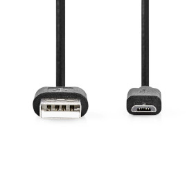 USB-Kabel | USB 2.0 | USB-A Stecker | USB Micro-B Stecker | 9 W | 480 Mbps | Vernickelt | 0.50 m | Rund | PVC | Schwarz | Aufhänger
