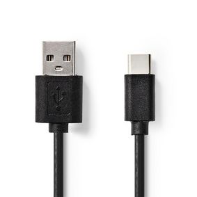 Cable USB | USB 2.0 | USB-A Macho | USB-C™ Macho | 2.5 W | 480 Mbps | Niquelado | 2.00 m | Redondo | PVC | Negro | Bulk