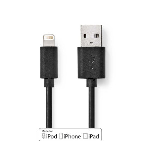 Lightning Cable | USB 2.0 | Apple Lightning 8-Pin | USB-A Male | 480 Mbps | Nickel Plated | 1.00 m | Round | PVC | Black | Box
