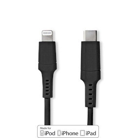 Lightning Kabel | USB 2.0 | Apple Lightning 8-pin | USB-C™ Han | 480 Mbps | Nikkelplateret | 1.00 m | Runde | PVC | Sort | Box