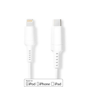 Lightning Kabel | USB 2.0 | Apple Lightning 8-Pinners | USB-C™ Hann | 480 Mbps | Nikkel belagt | 1.00 m | Rund | PVC | Hvit | Boks