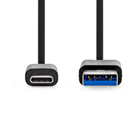 Câble USB | USB 3.2 Gen 1 | USB-A Mâle | USB-C™ Mâle | 5 Gbps | Plaqué nickel | 1.00 m | Rond | PVC | Noir | Boîte