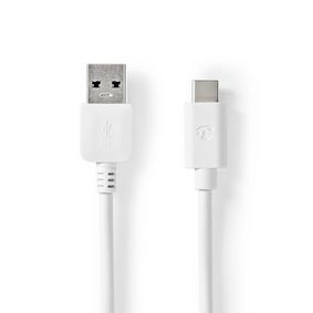 Cable USB | USB 3.2 Gen 1 | USB-A Macho | USB-C™ Macho | 60 W | 5 Gbps | Niquelado | 2.00 m | Redondo | PVC | Blanco | Caja