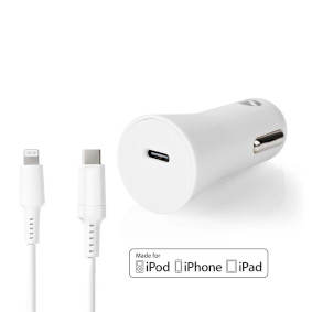 Car Charger | 1.67 / 2.22 / 3.0 A | Number of outputs: 1 | Port type: USB-C™ | Lightning 8-Pin (Loose) Cable | 1.0 m | Maximum Output Power: 20 W | Automatic Voltage Selection