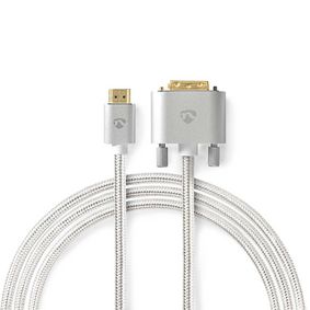 HDMI™ Cable | HDMI ™ -kontakt | DVI-D 24+1-Pin Han | 2560x1600 | Gull belagt | 2.00 m | Rett | Flettet | Sølv | Deksel Vindusboks