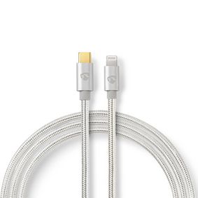 USB-kabel | USB 2.0 | Apple Lightning, 8-stifts | USB-C™ Hane | 480 Mbps | Guldplaterad | 1.00 m | Rund | Flätad / Nylon | Aluminium / Silver | Kartong med täckt fönster