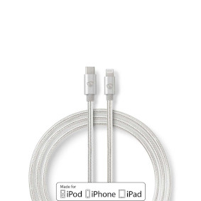 Lightning Kabel | USB 2.0 | Apple Lightning 8-Pinners | USB-C™ Hann | 480 Mbps | Gull belagt | 1.00 m | Rund | Flettet / Nylon | Aluminium / Sølv | Deksel Vindusboks