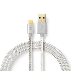 USB-kabel | USB 2.0 | USB-A Han | USB-C™ Hann | 15 W | 480 Mbps | Gull belagt | 1.00 m | Rund | Flettet / Nylon | Aluminium | Deksel Vindusboks