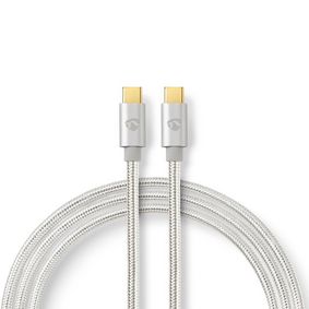 USB-kabel | USB 2.0 | USB-C™ Hann | USB-C™ Hann | 100 W | 480 Mbps | Gull belagt | 1.00 m | Rund | Flettet / Nylon | Sølv | Deksel Vindusboks