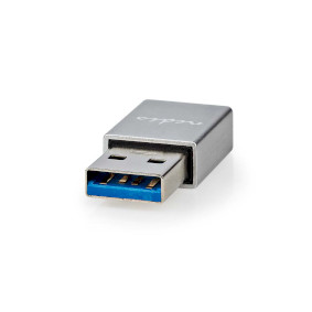 USB-A Adapter | USB 3.2 Gen 1 | USB-A Hane | USB-C™ Hona | 5 Gbps | Rund | Nickelplaterad | Silver | Lock