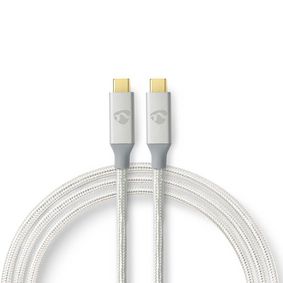 Cable USB | USB 3.2 Gen 2x2 | USB-C™ Macho | USB-C™ Macho | 100 W | 4K@60Hz | 20 Gbps | Chapado en oro | 1.00 m | Redondo | Nylon / Trenzado | Plata | Caja de ventana
