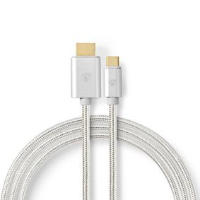 USB-C™ Adapter | USB 3.2 Gen 1 | USB-C™ Hann | HDMI ™ -kontakt | 4K@60Hz | 18 Gbps | 2.00 m | Rund | Gull belagt | Flettet / Nylon | Aluminium | Deksel Vindusboks