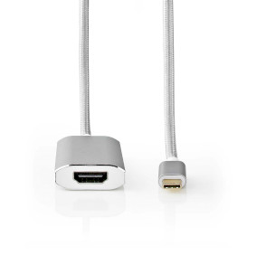Adattatore USB | USB 3.2 Gen 1 | USB-C™ Maschio | HDMI ™ femmina | Power delivery | 2.00 m | Tondo | Placcato oro | Intrecciato / Nylon | Argento | Confezione con finestra