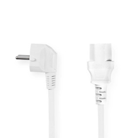 Power Cable | Plug with earth contact male | IEC-320-C13 | Angled | Straight | Nickel Plated | 3.00 m | Round | PVC | White | Label