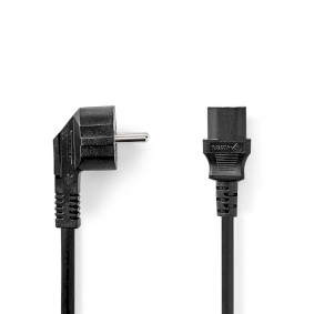 Power Cable | Plug with earth contact male | IEC-320-C13 | Angled | Straight | Nickel Plated | 3.00 m | Round | PVC | Black | Label