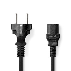Power Cable | Plug with earth contact male | IEC-320-C13 | Straight | Straight | Nickel Plated | 10.0 m | Round | PVC | Black | Label