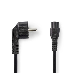 Power Cable | Plug with earth contact male | IEC-320-C5 | Angled | Straight | Nickel Plated | 3.00 m | Round | PVC | Black | Label