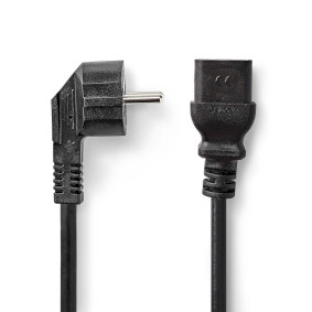 Power Cable | Plug with earth contact male | IEC-320-C19 | Angled | Straight | Nickel Plated | 2.00 m | Round | PVC | Black | Label