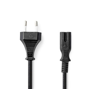 Power Cable | Euro Male | IEC-320-C7 | Straight | Straight | Nickel Plated | 2.00 m | Flat | PVC | Black | Label