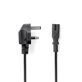 UK Power Cable | UK Male | IEC-320-C7 | 2.00 m | Yes | 2x 0.75 mm² | Copper | Round | Nickel Plated | UK | PVC | Power plug: Type G | 250 V AC | 3 A | Black