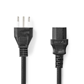 Power Cable | Italy Male | IEC-320-C13 | Straight | Straight | Nickel Plated | 2.00 m | Round | PVC | Black | Label