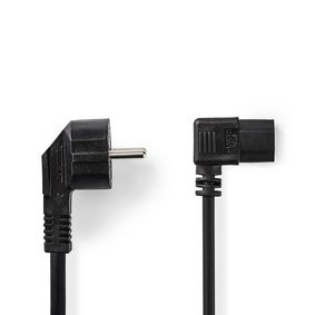 Power Cable | Plug with earth contact male | IEC-320-C13 | Angled | Angled | Nickel Plated | 2.00 m | Round | PVC | Black | Envelope
